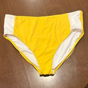 Lands' End Yellow and White High-Waist Swim Bottoms